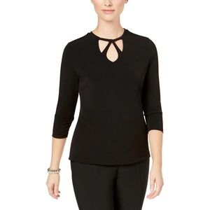 NWOT! Kasper Cut-Out Neck Black Women's Top Casual Formal 3/4 Sleeve Size Large